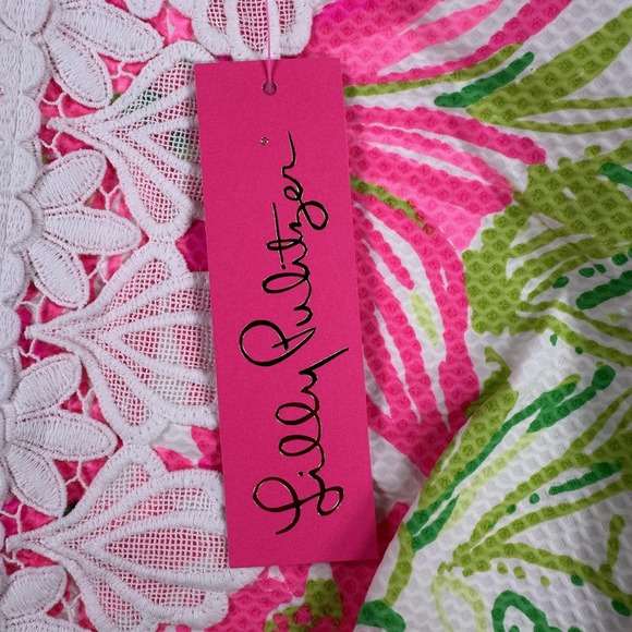 Lilly Pulitzer Maisie Stretch Shift Dress Womens 6 Floral Lace Trim Resort White - Picture 3 of 16